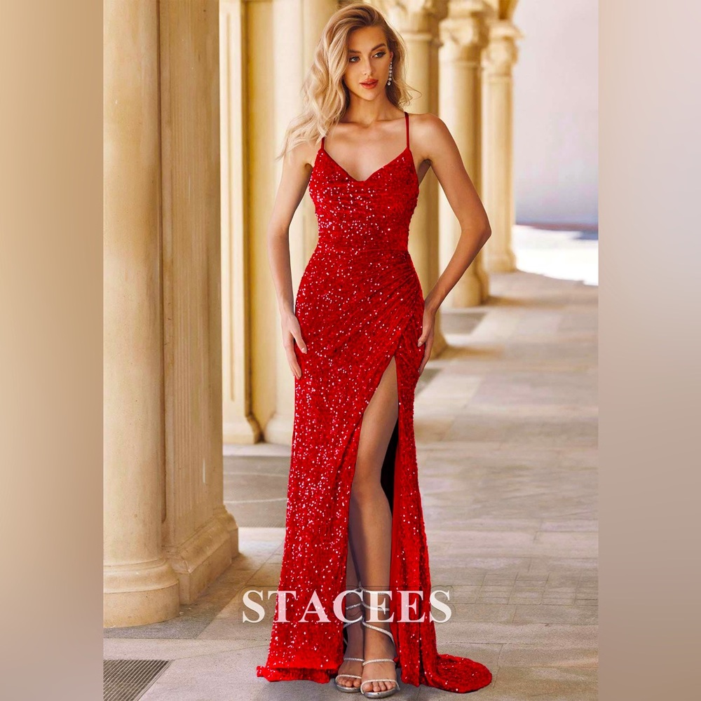 NWT Stacees Red Sequin Prom Dress - Size 0
